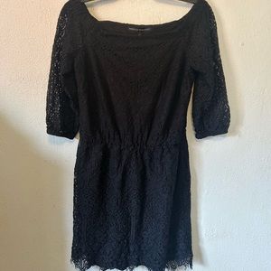 White House Black Market Lacy Black scoop neck midi dress size small.